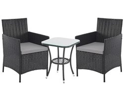3-delige tuinmeubelset voor balkon en terras - Rotan lounge zitgroep met 2 stoelen en tafel
