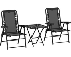 3-delige tuinset 65×61×91 cm (stoel); 50×50×50 cm (tafel) zwart metaal, inklapbare buitentafel en stoelen, 2 stoelen en 1 tafel, stevig en duurzaam, eenvoudig design, praktisch en mooi, geschikt voor balkon, tuin en terras