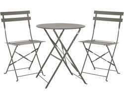 3-delige tuinset - inklapbare bistroset met ronde tafel en stoelen in taupe