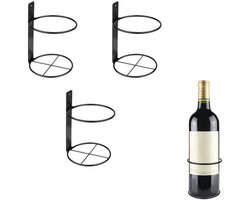 3-delige wandgemonteerde wijnrek - Metalen wijnflesdisplay - Voor opslag en themadecoratie - Woondecoratie 13,5 x 9,5 cm (zwart)