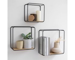 3-Delige Wandplanken Set van Metaal en Houtfineer - Minimalistisch en Industriële Wanddecoratie voor Elk Interieur