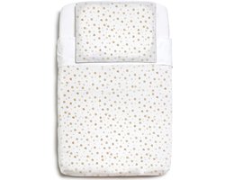 3-delige Wieg Beddengoed Set – Wit met Gouden Hartjes | Hoeslaken 83x50 cm + Dekbedovertrek + Kussensloop