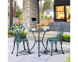 3-delige zitgroep bistroset tuintafel met 2 stoelen balkonset gegoten aluminium tuinmeubelen tuinmeubelen voor tuin/balkon/terras, groen