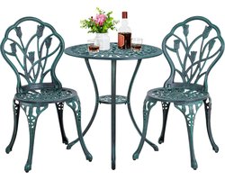 3-delige zitgroep bistroset tuintafel met 2 stoelen balkonset gegoten aluminium tuinmeubelen tuinmeubelen voor tuin/balkon/terras, groen