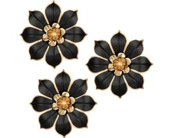 3-Delige Zwarte Metalen Wanddecoratie Bloemen voor Woonkamer en Slaapkamer