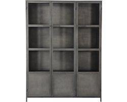 3 deurs metalen kast met glazen deuren - Stoer collectie
