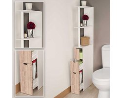3-deurs toiletmeubel met witte en beukenhouten plank