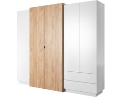 3-deurskast - Kledingkast met planken en laden - Kledingroede - Wit/gouden ambachtelijke eik - 230 cm