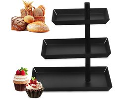 3 etagère zwart 360 graden draaibare taartstandaard 3 etages fruitetagère cupcake-standaard voor entertainment en party serveerbord dessert cake gebak koekjes fruit