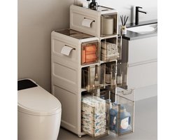 3-etages verticale badkameropbergeenheid met doorzichtige laden en wielen - 19 cm breed - slaapkamer woonkamer badkamer badkamerkasten hoog