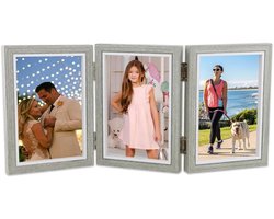 3 foto's – Meervoudige fotolijst – inklapbare fotolijst – grijs houten frame – dubbele fotolijst – collage voor wandfoto's – bureau – decoratie – huwelijksgeschenken