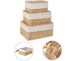 3 Gevlochten Opbergmanden met Deksel – Multifunctionele Organizer Mandenset