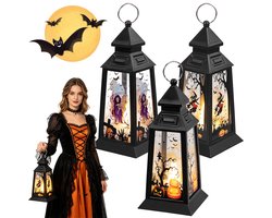 3 Halloween LED Lantaarns Met Dode Boom, Grim Reaper Schedel En Heks Ontwerp – Warm Geel Licht Op Batterijen En Vlamloos Veilig – Ophangbaar Voor Binnen En Buiten – Voor Woonkamer, Tuin En Terras