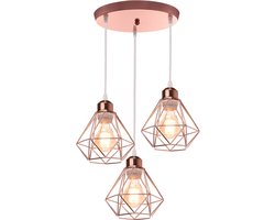 3 Hanglampen Industrieel E27 Kroonluchter Metalen Plafondlamp voor Slaapkamer Woonkamer Keuken Roze