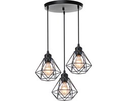 3 Hanglampen Industrieel E27 Kroonluchter Metalen Plafondlamp voor Slaapkamer Woonkamer Keuken Zwart