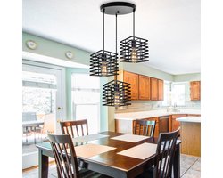3 Hanglampen Slaapkamer Moderne E27 Kroonluchter Binnen Plafondlamp Vierkant Zwart
