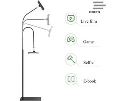 3 Herro's Universeel Tablet Houder - smartphone Statief - Tablet Houder - Telefoonhouder - Tablet Standaard Statief - Stevig Statief - Houder met Klem voor Bed/Bank/Horeca/School - Vloerstandaard - Lessenaar Statief - Incl. Ipad Houder&Telefoonhouder