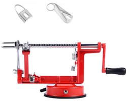 3-in-1 appelschiller- metalen appelschiller voor fruit en groenten- rood- bevat alle vervangende mesjes