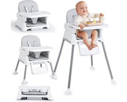 3-in-1 babystoel converteerbaar verstelbaar voor baby's en peuters - compact licht draagbaar - gemakkelijk te reinigen grijs