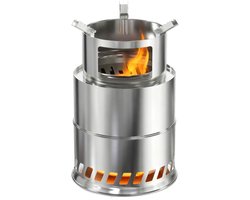 3-in-1 Campingoven Hout – Roestvrij Staal Outdoorkoker, Compatibel met Pannen/Waterkokers, Draagbaar voor Solo-Camping & Picknick