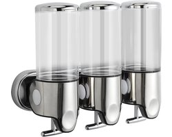 3 in 1 Douche Zeepdispenser - Wandmontage Shampoo en Conditioner Dispenser - 1500ml - Roestvrij Staal Geen Lekkage Zeepdispenser - voor Keuken、 Hotel、 Openbare 、Badkamer、Plaatsen (Kleurloos)