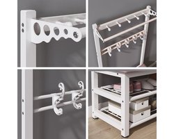3-in-1 entree kapstok en schoenenbank met metalen frame - Halmeubel met 10 haken en opbergbank - Organizer voor de hal in grijs (80 x 33 x 170 cm)