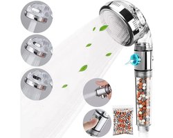 3-in-1 filterdouchekop Waterbesparende douchekop met ionenfilter, kalkfilter en 3 sproeistanden met stopknop