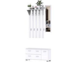 3-in-1 Halmeubel – Kapstok – Wandkapstok – Staande Kapstok – Garderoberek – Schoenenkast – Melamine Hout & Spiegel – Draagvermogen 100 kg