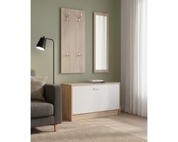 3-in-1 Halmeubel – Stijlvolle Schoenenkast, Spiegel en Garderobepaneel – Schoenenrek, Houten Halmeubel, Opbergoplossing voor Hal en Gang – Medahomestore