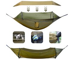 3 in 1 hangmat voor buiten - met klamboe, zonnescherm, regenbestendig en waterdicht, dubbele slaapzak, kampeerhangmat - hangmat met klamboe - groen 290*140cm