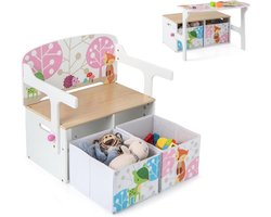 3-in-1 Kinderbank met Opbergruimte en Bureau - Houten Zitkist voor Kinderen 3-7 Jaar - Roze