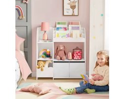 3-in-1 Kindermeubel - Speelgoedkast & Boekenkast - Inclusief 2 Opbergbakken - Wit Hout - 93x30x100 cm
