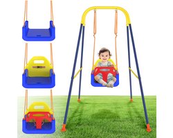 3-in-1 Kinderschommel voor Buiten – Opvouwbaar Frame met Schommelzitje, Rugleuning, Veiligheidsgordel en Antislip Voetsteun, Babyschommel voor Kinderen van 6 tot 36 Maanden – NAIZY