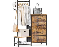 3-in-1 Ladekast, Kast met 4 Laden, Stevig Kledingrek en 2