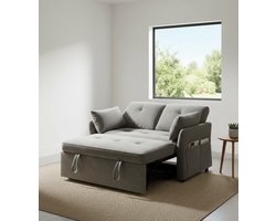 3-in-1 Luxe Slaapbank | 2-Zits Bank met 5-Stand Verstelbare Rugleuning, Opbergruimte en Zijvakken, Grijs Linnen, Perfect voor Logeerkamer, Kleine Ruimtes & Studio's House&Garden