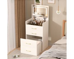 3-in-1 make-up tafel met open spiegel - compacte make-up set - glazen tafelblad - compacte make-up tafel met 3 lades - 60x40x118 cm