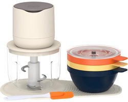3-in-1 multifunctionele elektrische keukenmachine-vleesmolen-blenders-Hakmolen-600ML + 3 kleurrijke 240ml kommen-Voor knoflook, noten, vlees, groenten en uien-kitchenaid