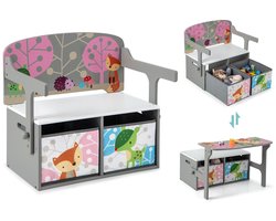 3-In-1 Ombouwbare Activiteitenbank voor Kinderen Tafel- en Stoelset met 2 Afneembare Stoffen Bladen om te Tekenen en te Spelen Grijs