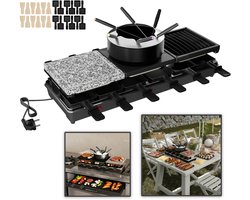3-IN-1 RACLETTE-GRILL & FONDUELETTE VOOR 12 PERSONEN RACLETTE-TISCHGRILL MET NATURSTEIN- EN ANTIHAFT-GRILLPLATTE 1650W 3 AFZONDERLIJKE EDELSTAAL-HEIZELEMENTEN PARTY GRILL VOOR KAAS VLEES & CRÊPES