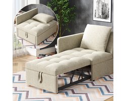 3 In 1 Slaapbank - Multifunctionele Sofa Bed Met Verstelbare Rugleuning - Linnen Stoffen Bank Met 5 Standen Voor Woonkamer, Kantoor En Kleine Ruimtes - Ruimtebesparende Logeerbank - Grijs