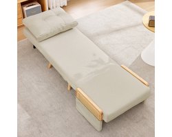 3-in-1 slaapstoel met slaapfunctie - uitschuifbare loungestoel en gastenbed - met verstelbare rugleuning en rotan armleuningen - beige