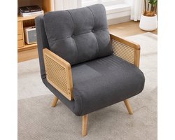 3-in-1 slaapstoel met slaapfunctie - uitschuifbare loungestoel en gastenbed - met verstelbare rugleuning en rotan armleuningen - grijs