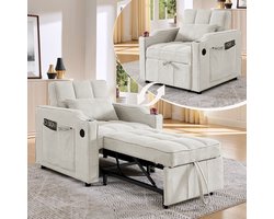 3-in-1 stoelbed - USB/Type-C oplaadpoort - RVS bekerhouder - Bedfunctie (190 cm) - 3-standig verstelbare rugleuning - Zijvakken
