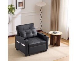 3-in-1 Uitschuifbare Eenpersoons Slaapbank – Met drankhouders en USB-aansluiting, Sofa-Ligstoel, Slaapstoel, Fauteuil, perfect voor kleine ruimtes
