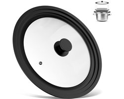 3-in-1 Universele spatdeksel - pandeksel - Spatdeksel - Pannendeksel voor pannen - Universele glazen deksel - Kookpannen accessoires - Inclusief stoomventiel - Met hittebestendige siliconen rand - Past op kookgerei met een diameter van 28/30/32 cm