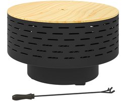 3-in-1 Vuurkorf Ø60 X 39cm Van Roestvrij Staal Vuurplaats Met Grillrooster, Pook, Vonkenscherm In Houtlook Vuurkorven Voor Tuin, Balkon Terras, Outdoor BBQ Camping Kolen Grijs
