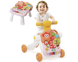 3-in-1 Zit-tot-Sta Baby Walker met Muzikale Activiteitentafel – Educatief Speelcentrum & Loopwagen