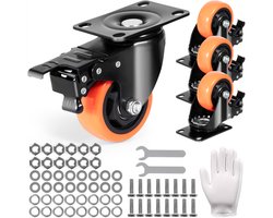 3-Inch Zwenkwielen, Set Van 4, Veiligheid A/B Vergrendeling, Geluidsarme Pvc Wielen, Zwaar Belastbaar 250 Lbs Per Wiel, Niet-Strepend voor Trolley Meubels Werkbank