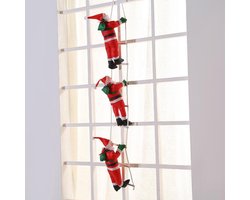 3 kerstman op ladder, klimmende kerstman, kerstman, op touwladder, kerstman, hangende decoratie voor muren, ramen, tuin, kerstboom, binnen en buiten
