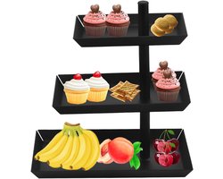 3-laags 360° Draaibare Fruitmand Stand Zwart Metaal Draaibare Taartplateau Groente Tray 3-laags Taartstandaard voor Display - Fruit - Taart - Muffin - Snack - Feest - Etagère